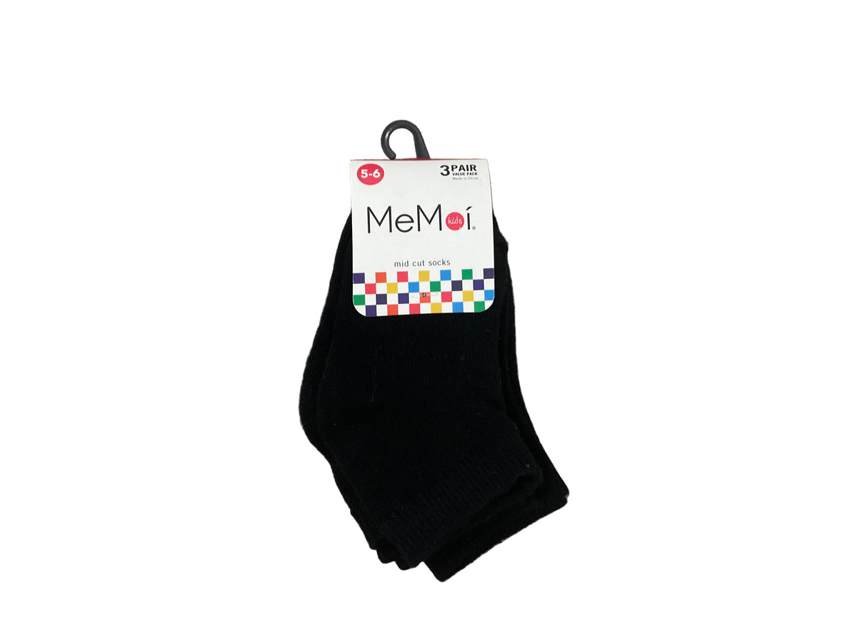 Memoi Boys Black Mid Cut Socks 3 Pair