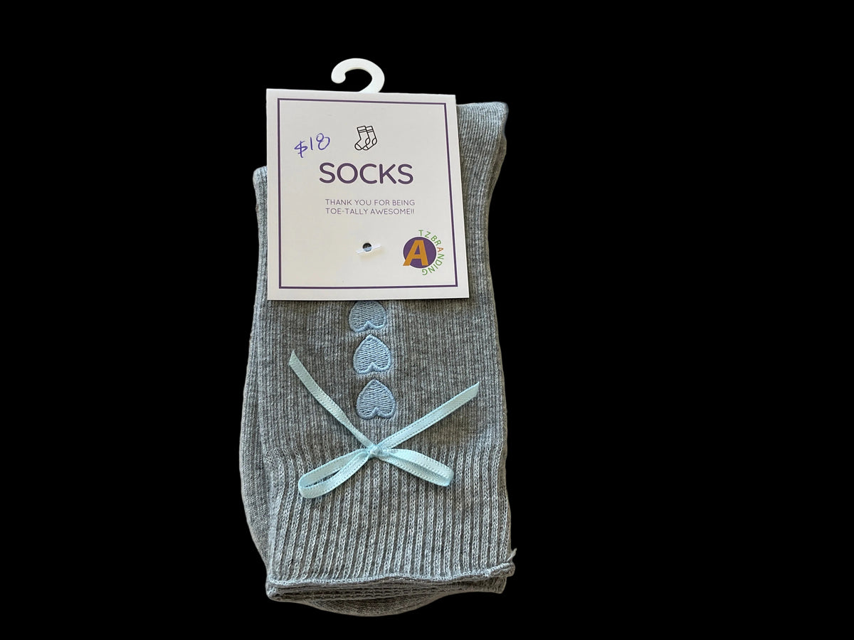 Gray Triple Blue Heart Crew Sock