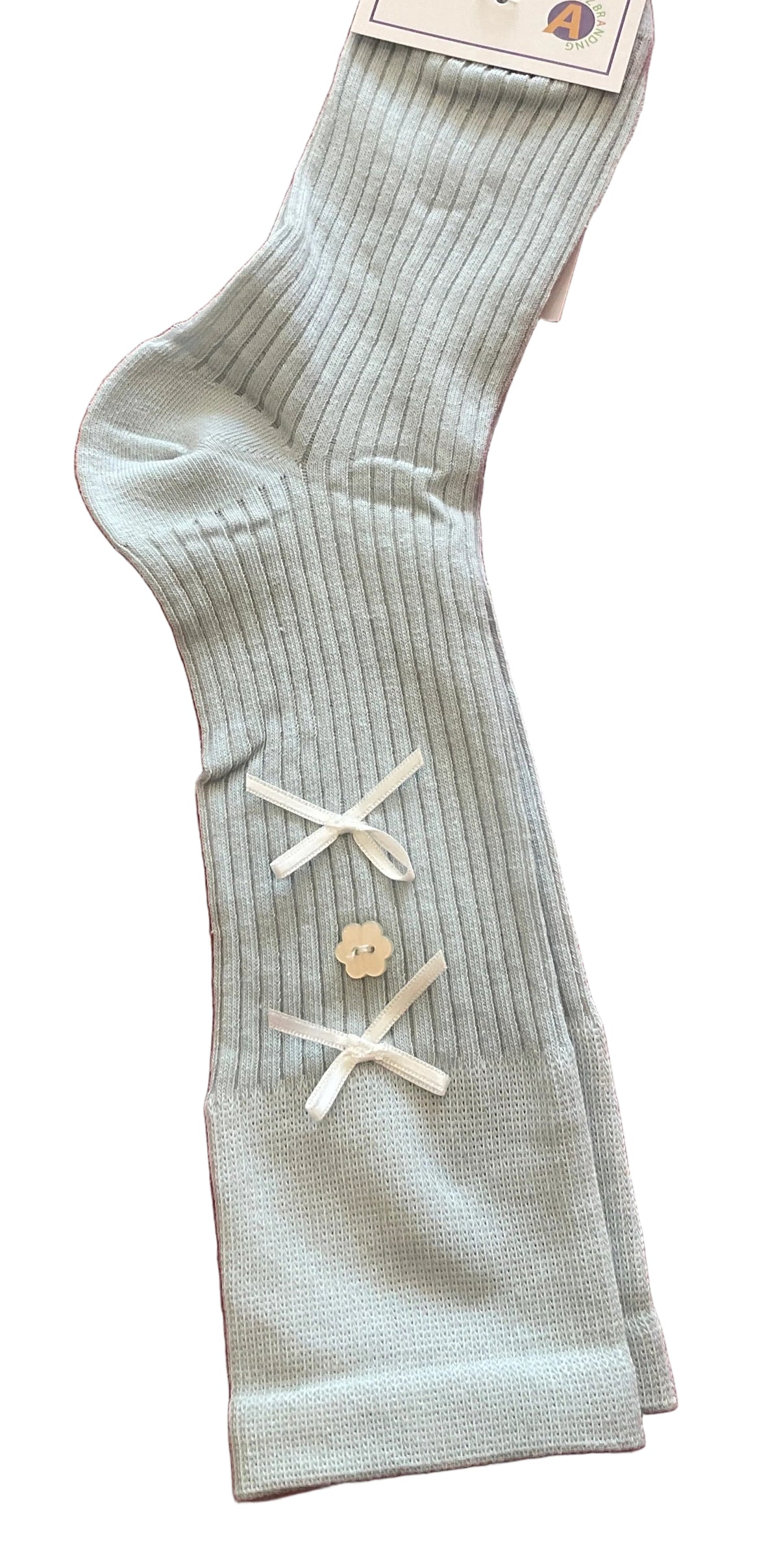 Teal Bow Crew Sock