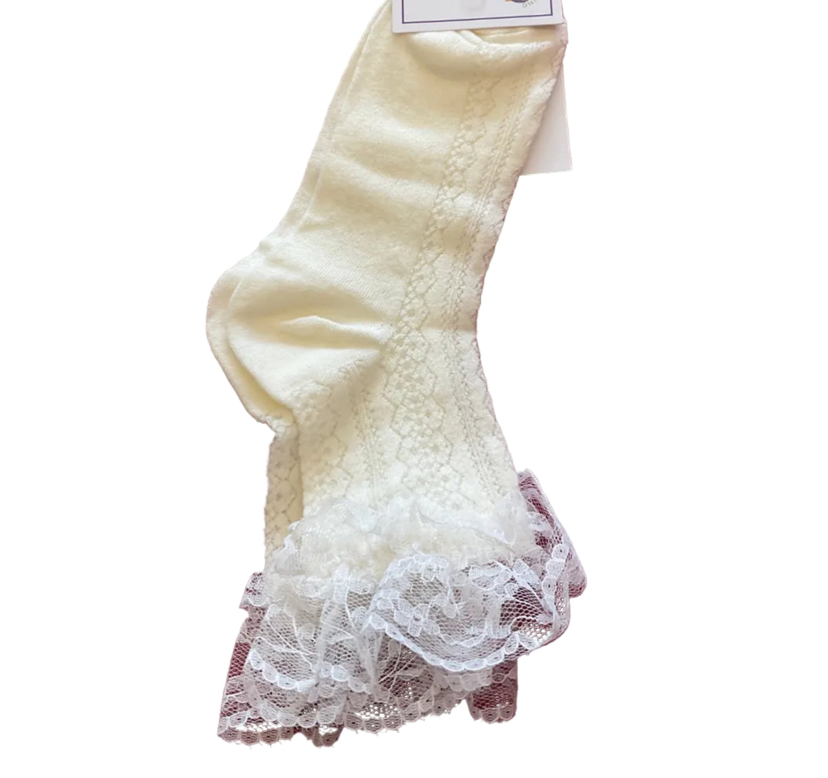 BEIGE LACE RUFFLE CREW SOCK