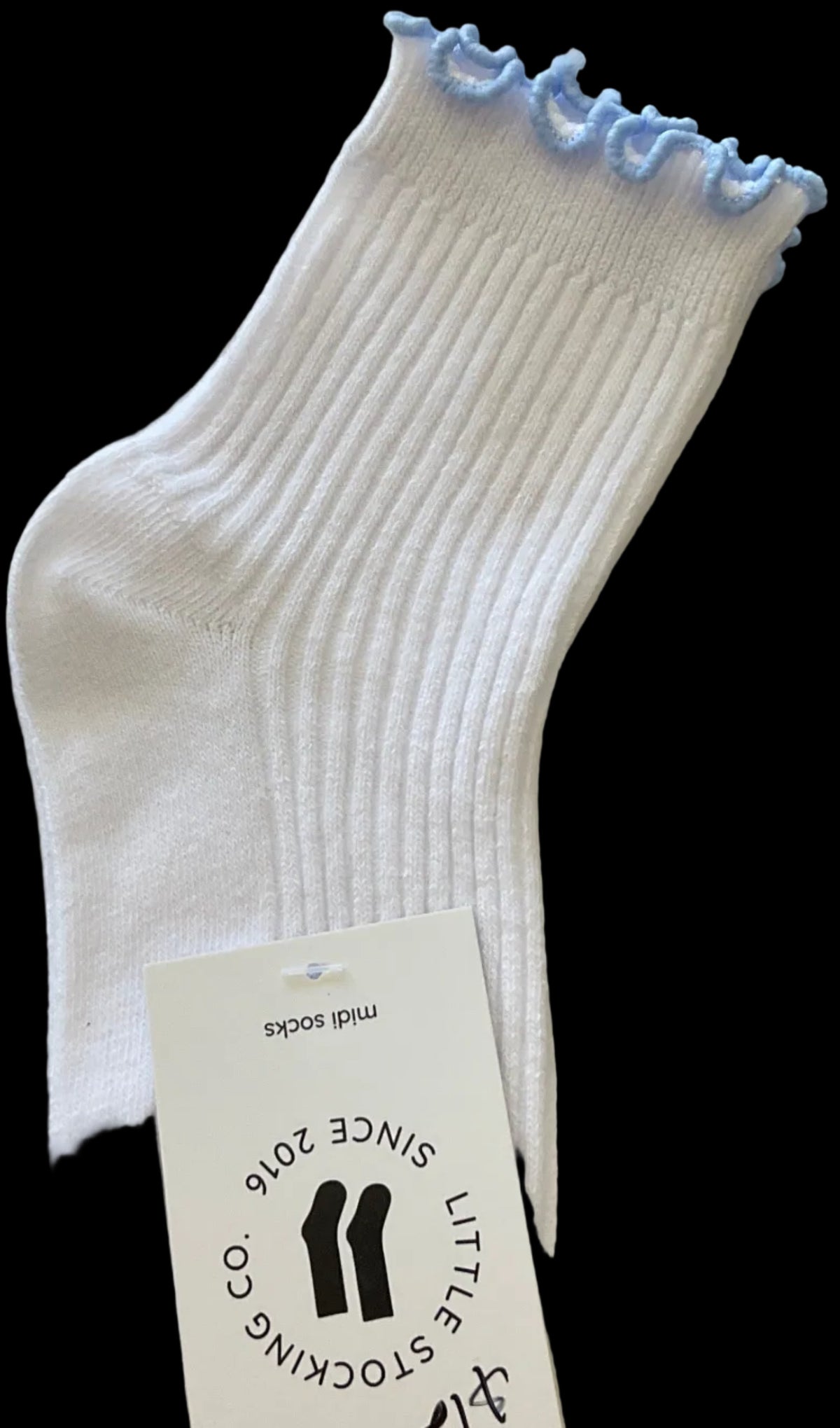 LS White Sock With Blue Ruffle