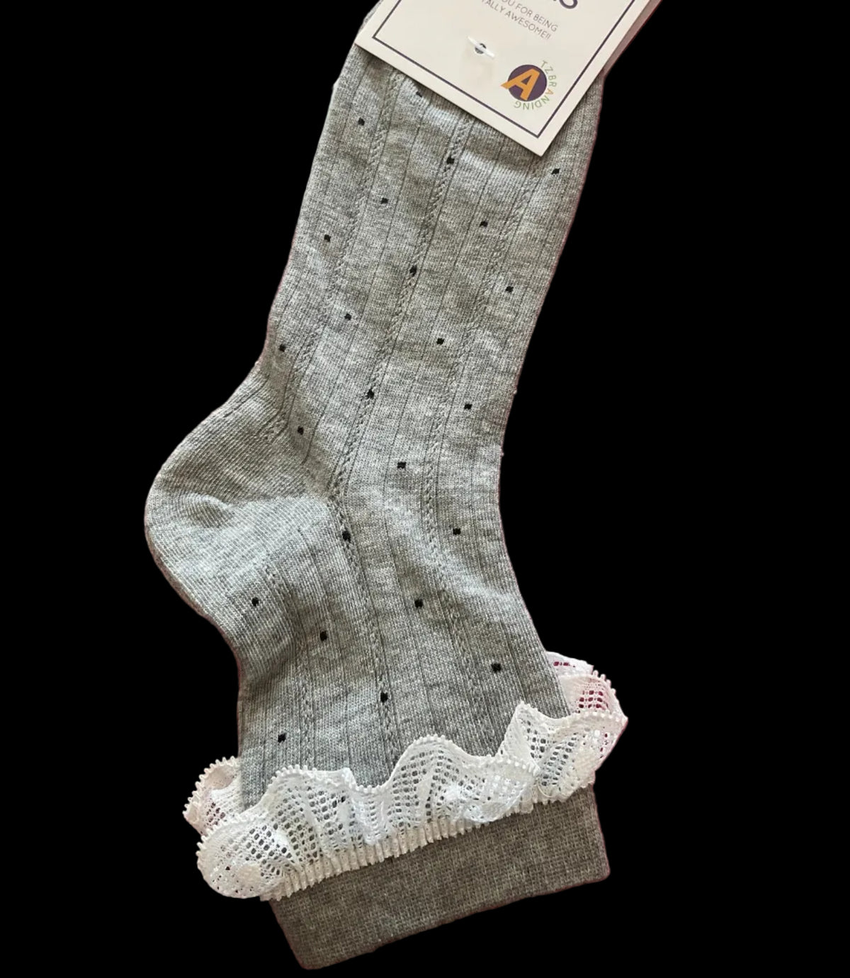 GRAY POKA-DOT WHITE RUFFLE CREW SOCK
