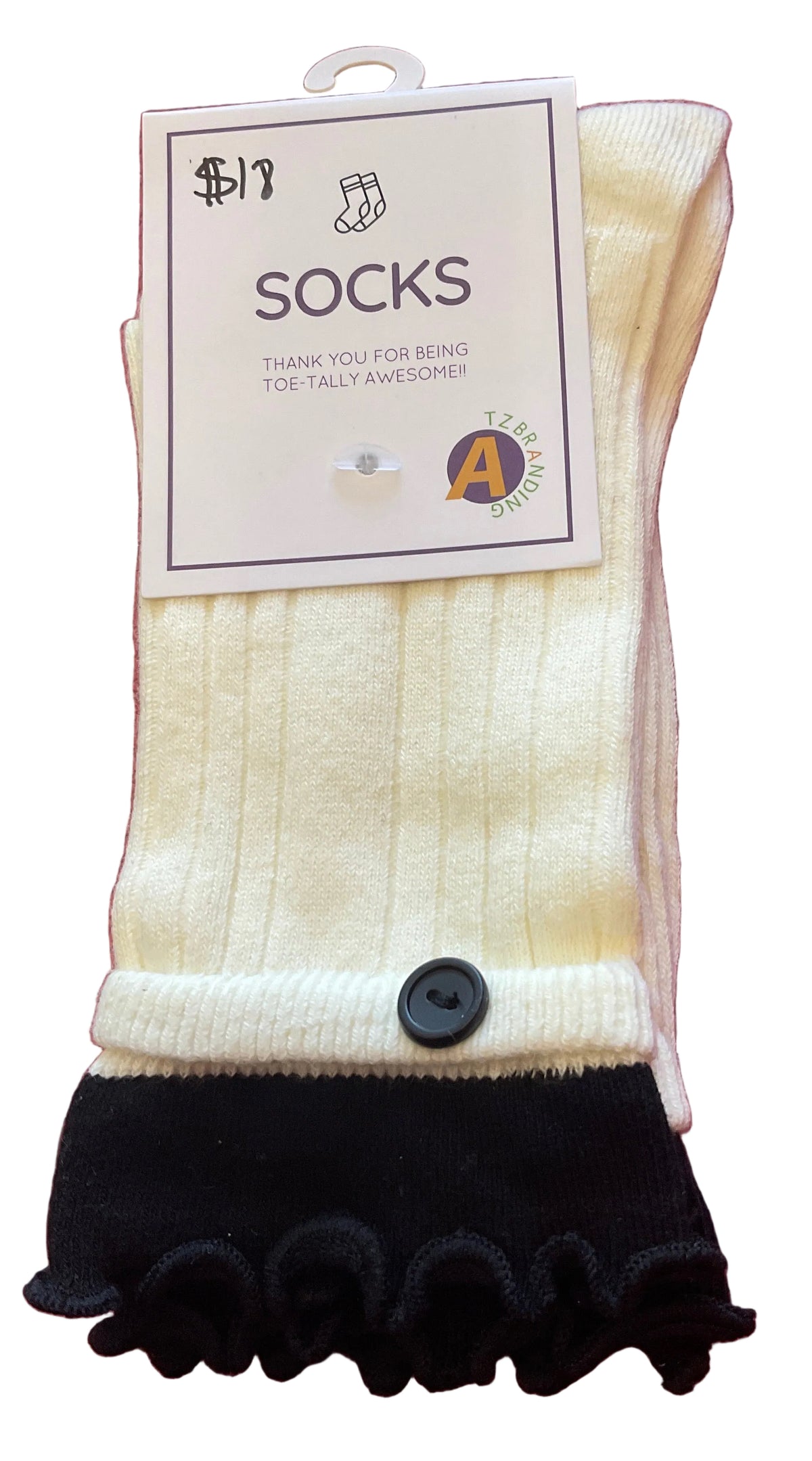 Button White Crew Sock