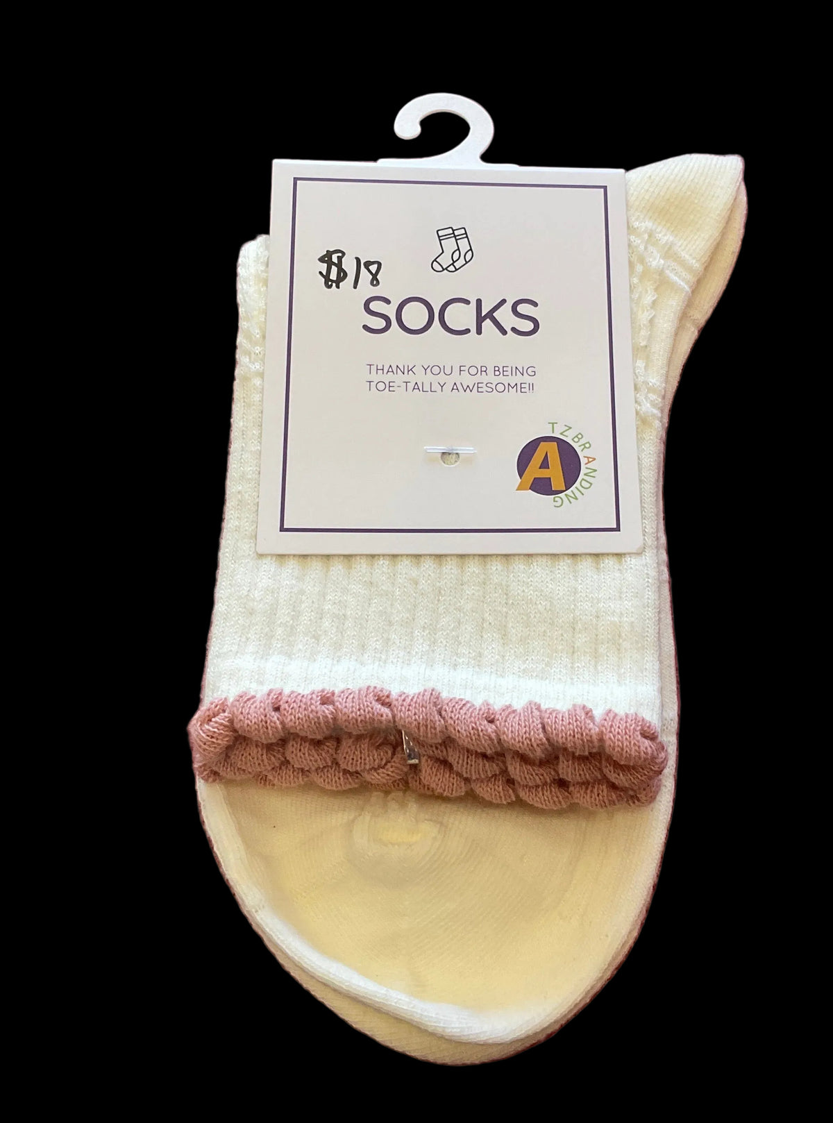 Beige/Pink Pattern Crew Sock